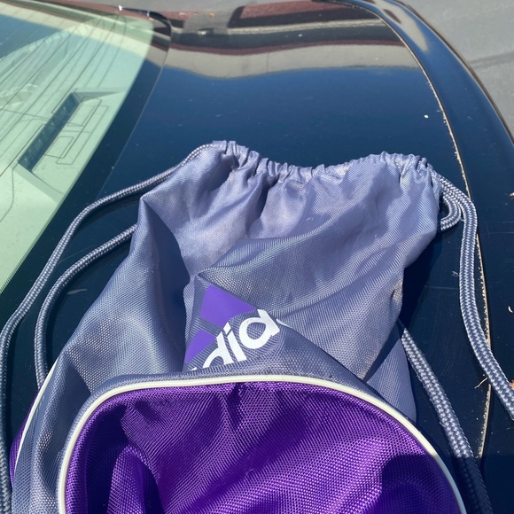 ADIDAS Drawstring Bag Women’s Purple Grayb Mini Backpack Shoe Mesh Gym - Picture 7 of 15